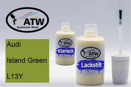 Audi, Island Green, L13Y: 20ml Lackstift + 20ml Klarlack - Set, von ATW Autoteile West.